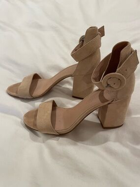 Madewell Women's Tan Suede Block Heel Sandals with Ankle Strap